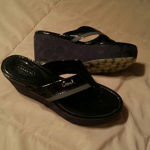 COACH Jody Black Wedge Sandals